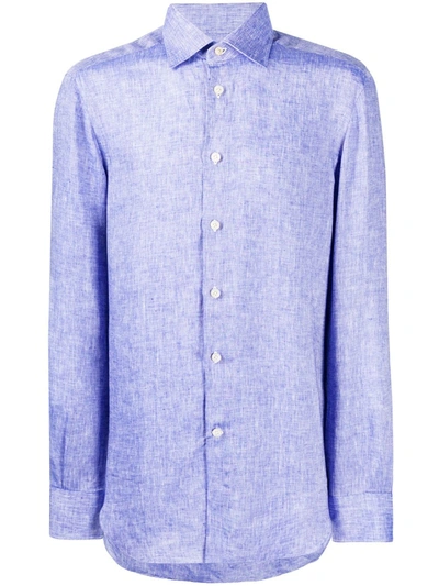 Kiton Man Regular Fit Shirt In Cornflower Blue Linen
