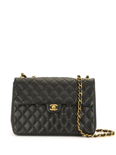 Pre-owned Chanel 2002 Jumbo Xl Classic Flap Shoulder Bag In Black