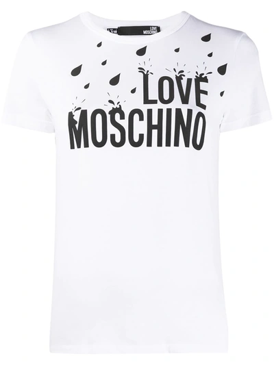 Love Moschino Rain Logo Short Sleeved T-shirt In White