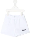 Msgm Logo Print Elasticated Waist Shorts In White