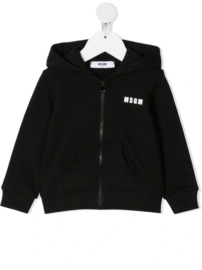 Msgm Babies' Teen Logo Zipped Hoodie In 黑色