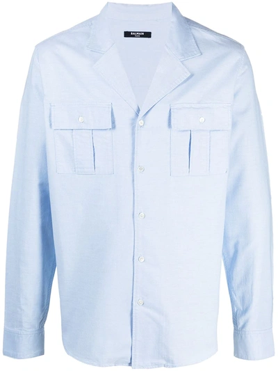 Balmain Flap-pocket Cotton Shirt In Blue