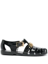 Moschino Logo-plaque Patent-finish Sandals In Black