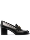 Ferragamo Black Leather Gancini Chunky Heel Pumps, Brand Size 7 D In Black