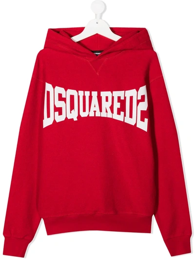 Dsquared2 Teen Logo-print Hoodie In Red