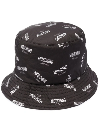 Moschino Allover Logo Reversible Bucket Hat In Black