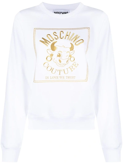 Moschino Logo-embroidered Sweatshirt In White