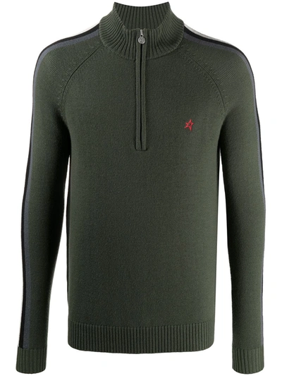 Perfect Moment Embroidered Logo Quarter Zip Sweater In Green
