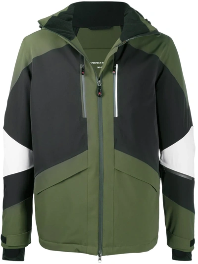 Perfect Moment Colour-block Panelled Hooded Jacket In Green