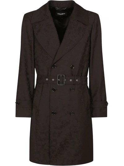 Dolce & Gabbana Camouflage Wool Jacquard Trench Coat In Multicolor