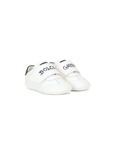 Dolce & Gabbana Babies' Logo-print Touch-strap Sneakers In White