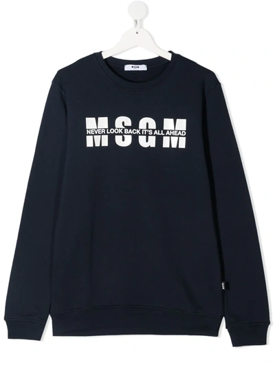 Msgm Teen Logo Print Crew Neck Sweatshirt In Blue