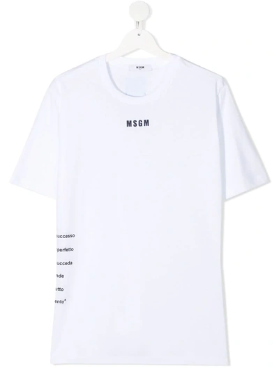 Msgm Teen Logo Print Patch Detail T-shirt In White