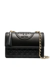 Tory Burch Black Logo Embossed Quilted Shoulder Bag In Black