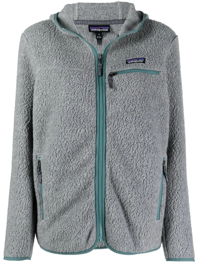 Patagonia Logo-patch Zip-up Hooded Jacket In Grey