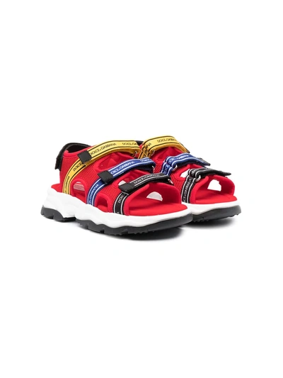 Dolce & Gabbana Kids' Mesh Trekking Sandals With Jacquard Logo In Multicolor