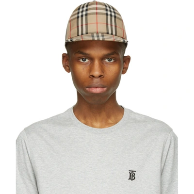 Burberry Leather-trimmed Checked Cotton-blend Canvas Baseball Cap In Beige