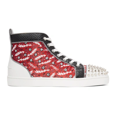 Christian Louboutin Men's Lou Spikes Orlato Abstract Logo Print High-top Trainers In Multi Pattern