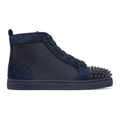 Christian Louboutin Navy Canvas Lou Spikes Orlato High-top Trainers In Blue