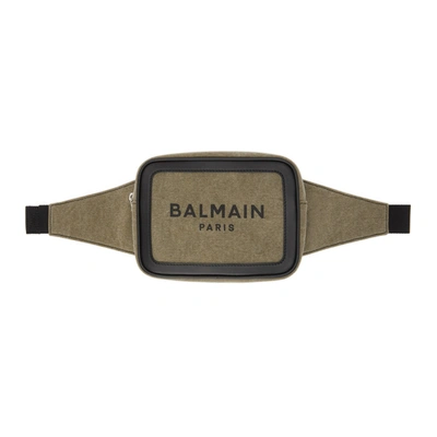 Balmain Khaki Canvas B-army 20 Belt Bag In Ubk Kaki/bl