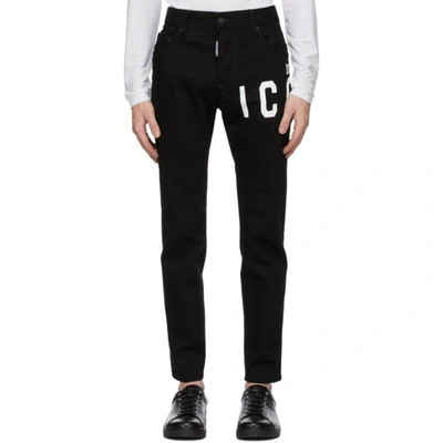 Dsquared2 16cm Icon Print Skater Bull Denim Jeans In Black