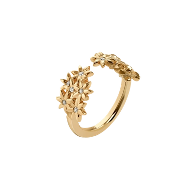 Aurate Flower Ring Open With White Diamonds In Gold/ White