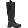 Ganni Grosgrain-trimmed Rubber Knee Boots In Black