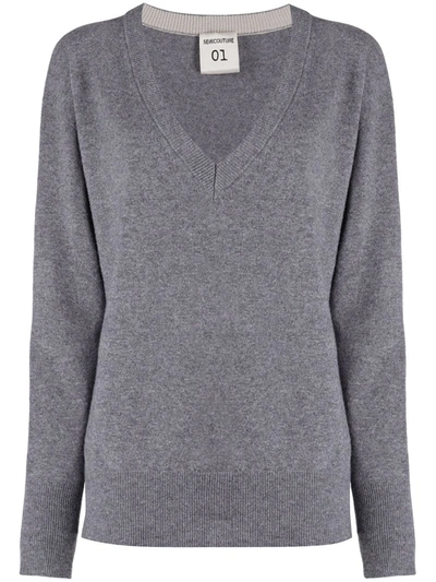 Semicouture V-neck Jumper In Grey