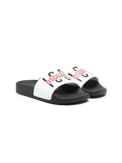 Dsquared2 Kids' Icon Printed Slide Sandals In White