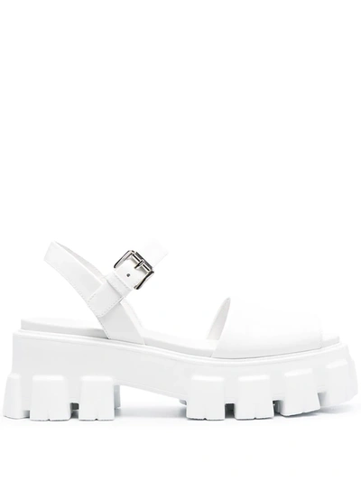 Prada Leather Lug-sole Ankle-strap Sandals In Bianco