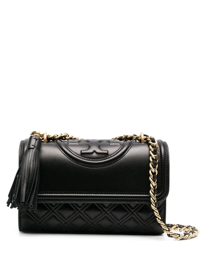 Tory Burch Black Logo Embossed Quilted Shoulder Bag