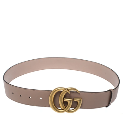 Pre-owned Gucci Beige Leather Gg Marmont Buckle Belt 80cm