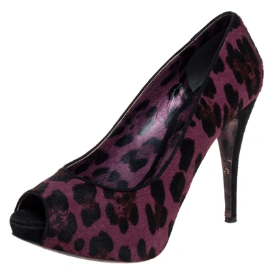 Pre-owned Dolce & Gabbana Purple Calf Hair And Suede Leopard Print Peep Toe Pumps Size 40