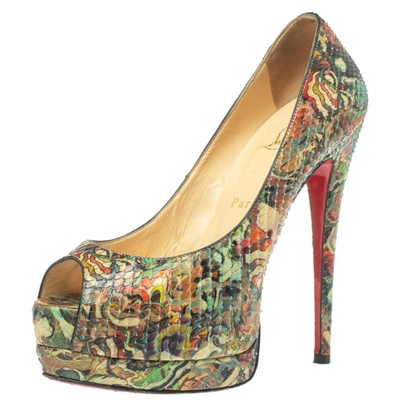 Pre-owned Christian Louboutin Multicolor Snakeskin Palais Royal Peep Toe Pumps Size 37.5