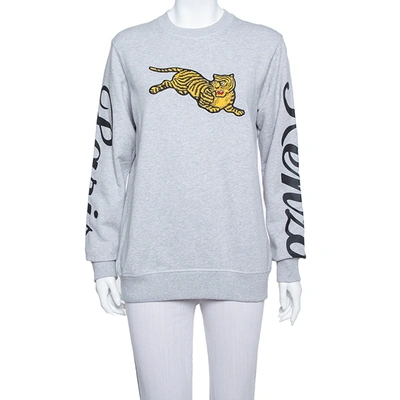 Pre-owned Kenzo Grey Knit Flying Tiger Embroidery Detail Sweatshirt Xs