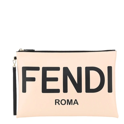 Pre-owned Fendi Cream Leather Roma Clutch