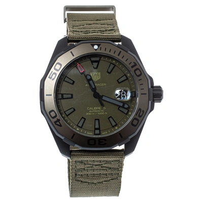 Pre-owned Tag Heuer Khaki Black Pvd Titanium Aquaracer Way208e Automatic Men's Wristwatch 43mm In Green