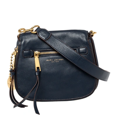 Pre-owned Marc Jacobs Navy Blue Leather Small Recruit Saddle Shoulder Bag