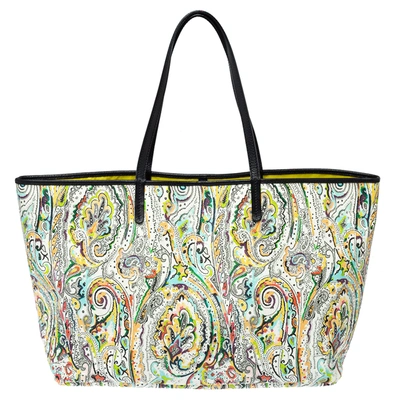 Pre-owned Etro White Mulitcolor Paisley Print Coated Canvas Tote In Multicolor
