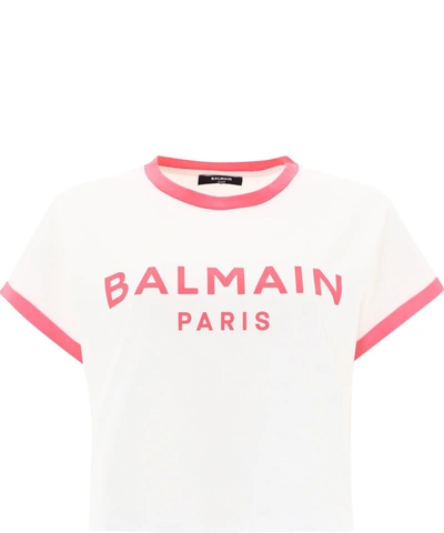 Balmain Flocked Crop Top In White