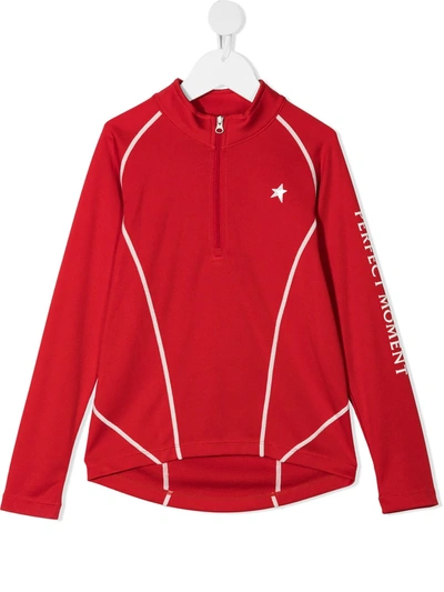 Perfect Moment Kids' Zip-up Long-sleeved Thermal T-shirt In Red