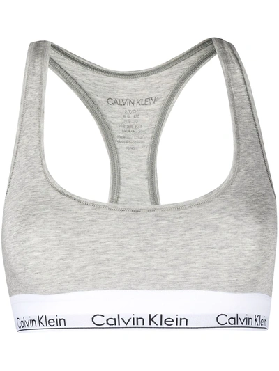 Calvin Klein Underwear Modern Cotton Ribbed Stretch Modal-blend Soft-cup Bra In Grey