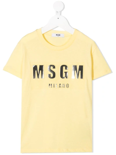 Msgm Kids' Logo Print T-shirt In Yellow