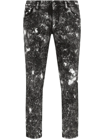 Dolce & Gabbana Cropped Bleach-effect Distressed Jeans In Black