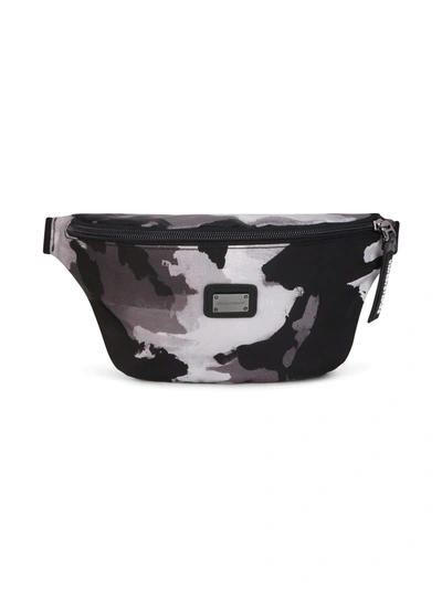 Dolce & Gabbana Kids' Logo-plaque Camouflage-pattern Belt Bag In Black