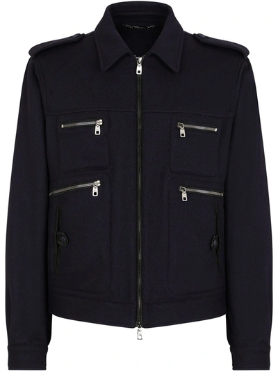 Dolce & Gabbana Cashmere Jacket With Leather Details In Blue