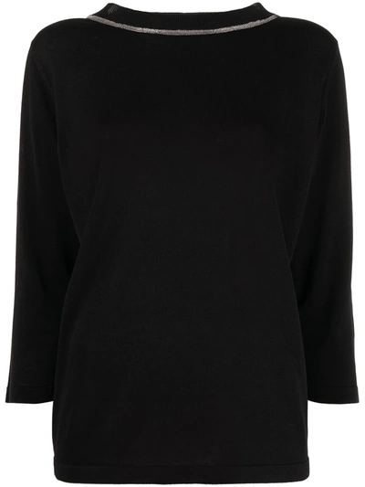Fabiana Filippi Cotton Sweater With Contrast Profile In Black