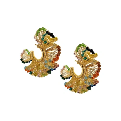 Lavish By Tricia Milaneze Multicolored Small Hand Crochet Ruffled Hoops