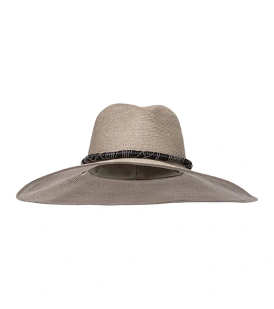 Brunello Cucinelli Woven Floppy Hat W/ Leather And Monili Banding In Neutrals