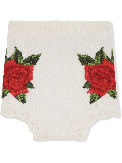 Dolce & Gabbana Babies' Kids Intarsia Rose Shorts (3-30 Months) In White